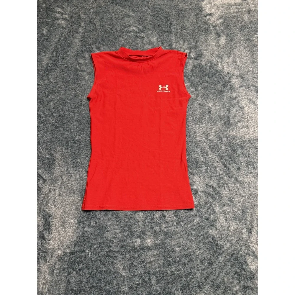 Under Armour Sleeveless Mock Neck Compression Shirt Youth L Boys Red Athletic